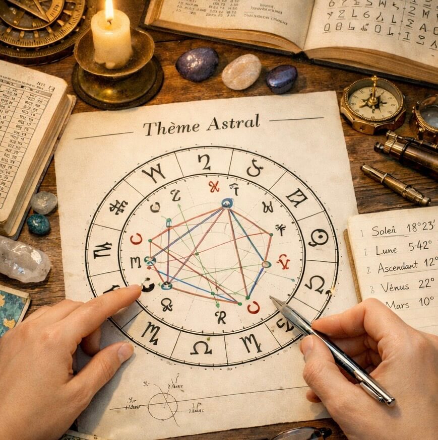 Photo de l'élaboration d'un thème astral